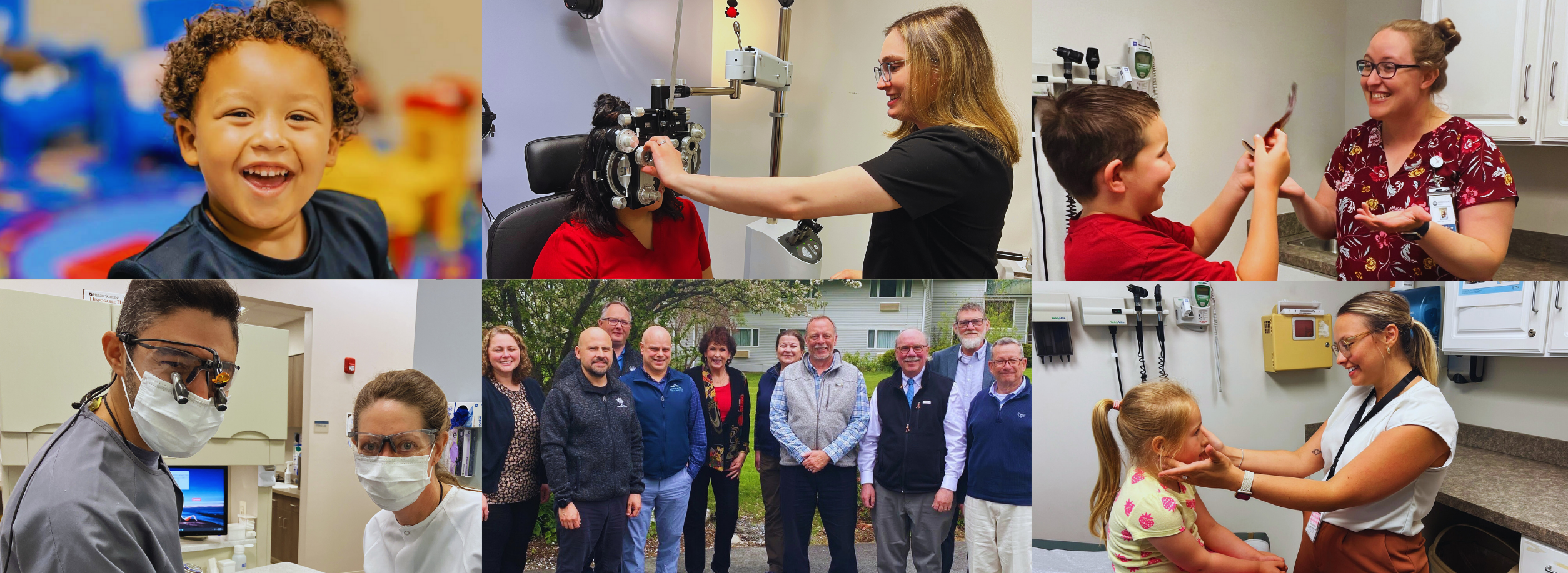 Collage-style banner featuring six photos of individuals in professional and health care settings, including medical staff interacting with patients, community members receiving care, and people engaged in collaborative work. The images convey warmth and the mission of community health centers to provide accessible, compassionate care.